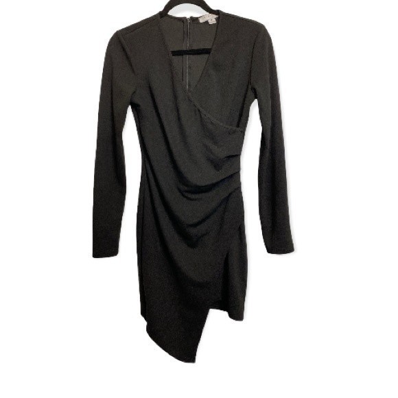 FAVLUX Dress Black Asymmetrical long sleeve back zip V neck size M - Picture 11 of 13